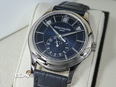 Patek philippe 百達翡麗 PP錶 Complications 複雜功能時計 Annual Calendar MoonPhases&nbsp;藍色漸變黑色日輝紋錶盤&nbsp;5205G-013 年曆錶 月相盈虧 日夜顯示 18K白金材質 2025年保單&nbsp;5205 G 自動上鍊 40mm