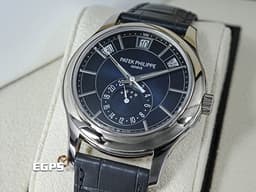 Patek philippe 百達翡麗 PP錶 Complications 複雜功能時計 Annual Calendar MoonPhases&nbsp;<font color="#4169e1">藍色漸變黑色日輝紋錶盤</font>&nbsp;5205G-013 年曆錶 月相盈虧 日夜顯示 18K白金材質 <font color="#FF0000">2025年保單</font>&nbsp;5205 G 自動上鍊 40mm