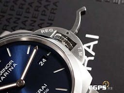 PANERAI 沛納海 Luminor Marina PAM01313 三日鍊 小秒針 <font color=#70cce1>藍色放射紋三明治面盤</font> PAM1313 <font color=#FF0000>2024年保卡</font> 自動上鍊 44mm