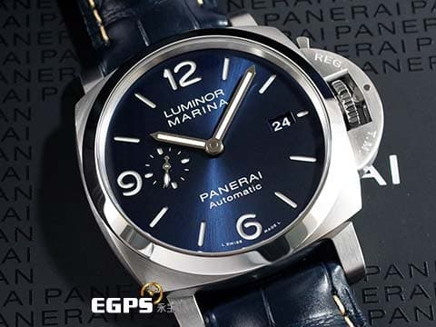 PANERAI 沛納海 Luminor Marina PAM01313 藍色經典三明治面盤 三日鍊 小秒針 PAM1313 不鏽鋼 2024年新式保卡 自動上鍊 44mm