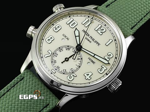 PATEK PHILIPPE 百達翡麗 PP錶 Calatrava Pilot Travel Time 飛行錶 5524G-010 白K金材質 復古風格漆面乳白色面盤 兩地時間 日夜顯示 2026年保單 官方新錶定價：2,096,000元&nbsp;自動上鍊 42mm