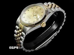 ROLEX 勞力士 蠔式 DATEJUST 16013 18K黃金&amp;不鏽鋼材質 半金款 <font color="#efe3a3">香檳色面盤 鑽石時標</font>&nbsp; <font color="#ff0000">紀念型錶帶</font> 自動上鍊 36mm