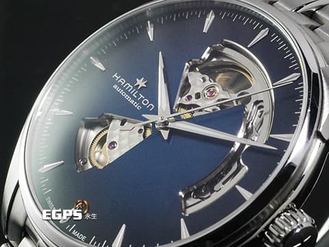 HAMILTON 漢米爾頓 Open Heart Auto 爵士系列 H32675140 不鏽鋼材質 藍色漸層鏤空面盤 2022年保卡 台灣公司貨&nbsp;自動上鍊 40mm