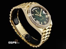 ROLEX 勞力士 DayDate 40 228348RBR 18K黃金材質 228348 <font color="#ffd700">原廠鑲嵌鑽石錶圈 </font><font color="#058703">煙燻綠色面盤</font>&nbsp;<font color="#FF0000">2026年保卡 </font> 自動上鍊 40mm