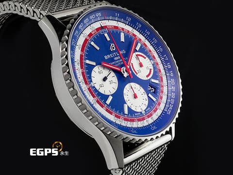 BREITLING 百年靈 NAVITIMER B01 CHRONOGRAPH 航空計時 AB01212B1C1A1 不鏽鋼材質 藍紅配色面盤 泛美特別版&nbsp;百年靈自製01機芯 2020年保單  自動上鍊 43mm