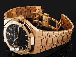 Audemars Piguet 愛彼 AP Royal Oak 皇家橡樹 15500OR.OO.1220OR.01 18K玫瑰金材質 鏈帶款 <font color="#05f0f0">黑色鐫刻Grande Tapisserie大型格紋面盤</font>&nbsp;<font color="#FF0000">2020年保卡 </font> 自動上鍊 41mm