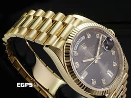 ROLEX 勞力士 Day-Date DD 36 128238 蠔式 日期星期型 18K黃金材質 <font color=#70cce1>質感深邃漸層灰色錶面搭配原鑲鑽石時標</font> 經典元首型錶帶 <font color=#FF0000>2021年保卡 </font> 自動上鍊 36mm