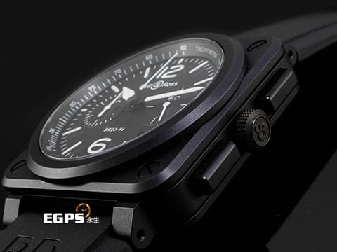 Bell &amp; Ross 柏萊士 Chrono Black Matte BR03-94 霧面黑色陶瓷材質&nbsp;2020年保卡&nbsp;計時功能 自動上鏈 42mm