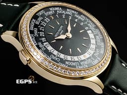 Patek philippe 百達翡麗 PP錶 Complications 複雜功能時計 World Time 世界時區 7130R-014 18K玫瑰金材質&nbsp;&nbsp;<font color="#70cce1">原廠鑲嵌89顆鑽石（1.09 克拉）錶圈、錶扣&nbsp;</font><font color="#9cd3a7">綠色手工雕紋面盤</font> <font color="#FF0000">2025年保單 新錶訂價：2,038,000元</font> 自動上鍊 36mm
