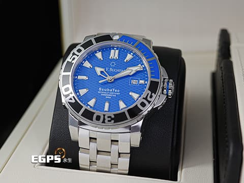 Carl F. Bucherer 寶齊萊 Patravi ScubaTec 柏拉維 深潛 00.10632.23.53.21&nbsp;藍色雕紋面盤&nbsp;不鏽鋼 排氦氣閥&nbsp;2025年保卡 潛水錶 自動上鍊 44.6mm