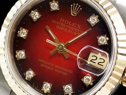ROLEX 勞力士 DATEJUST 69173 蠔式 半金 漸層紅色面盤 鑽石時標 自動女錶 26mm