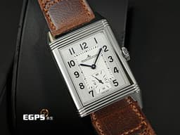 Jaeger-LeCoultre 積家 Reverso Classic Large Small Second 翻轉系列 Q3858522 <font color="#ababab">銀白色雕紋面盤</font><font color="#1954b3">搭配藍鋼指針</font> 經典 大型款 小秒針 不鏽鋼 <font color="#ff0000">2023年保單</font> 手動上鍊 27.4 x 45.6mm
