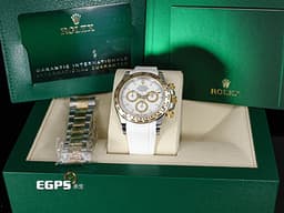 ROLEX 勞力士 Cosmograph Daytona 宇宙計時型 迪通拿 126503 計時碼表 <font color="#F0F0F0">白色面盤</font>&nbsp;<font color="#f1e1b5">金色計時圈</font> 半金款 <font color="#dad7d7">搭配Vagenari 橡膠錶帶&nbsp;</font>18K黃金 <font color="#FF0000">新款4131機芯 2024年保卡</font> 賽車錶 自動上鍊 40mm