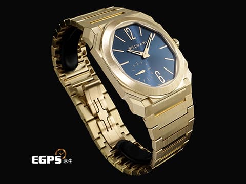 BVLGARI 寶格麗 Bulgari Octo Finissimo 103812 18K黃金材質 超薄錶殼（厚 6.40 公釐） 太陽紋藍色漆面錶盤 2026年保卡 新錶訂價：1,537,000元 整支重約4.5兩&nbsp;自動上鍊 40mm