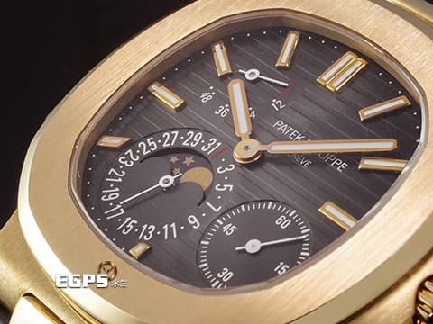 Patek Philippe 百達翡麗 PP錶 Nautilus 金鷹系列 鸚鵡螺 5712R-001 停產款 18K玫瑰金材質 漸層深灰色橫條紋面盤 月相顯示 2017年保單 台灣公司貨&nbsp;自動上鏈 38x43mm