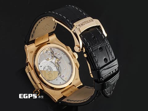 Patek Philippe 百達翡麗 PP錶 Nautilus 金鷹系列 鸚鵡螺 5712R-001 停產款 18K玫瑰金材質 漸層深灰色橫條紋面盤 月相顯示 2017年保單 台灣公司貨&nbsp;自動上鏈 38x43mm