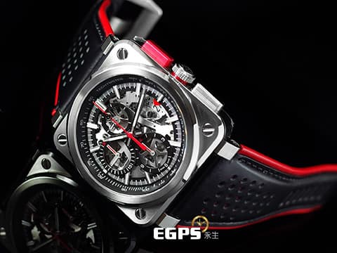 BELL &amp; ROSS 柏萊士 INSTRUMENTS BR03-94 AERO GT RED 概念跑車款 全球限量500只 全新客製化黑色穿孔搭配紅色滾邊小牛皮錶帶  鏤空腕錶 自動上鍊 42mm