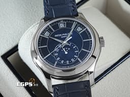 Patek philippe 百達翡麗 PP錶 Complications 複雜功能時計 Annual Calendar MoonPhases&nbsp;<font color="#4169e1">藍色漸變黑色日輝紋錶盤</font>&nbsp;5205G-013 年曆錶 月相盈虧 日夜顯示 18K白金材質 <font color="#FF0000">2025年保單</font>&nbsp;5205 G 自動上鍊 40mm
