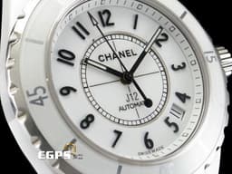CHANEL 香奈兒 J12 Ceramic H0970 白陶瓷  專利不鏽鋼蝴蝶扣 <font color="#eeeced">白色高科技精密陶瓷 白色面盤 </font><font color="#ff0000"> 台灣公司貨 </font> 自動上鍊 38mm