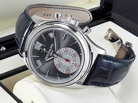 Patek philippe 百達翡麗 PP錶 Annual Calendar 複雜功能系列 5960P PT950 鉑金材質 飛返計時 年曆錶&nbsp;碳灰色放射紋面盤 自動上鍊 40.5mm