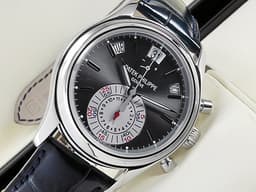 Patek philippe 百達翡麗 PP錶 Annual Calendar 複雜功能系列 5960P <font color="#05f0f0">PT950 鉑金材質 飛返計時 年曆錶</font>&nbsp;<font color="#f7ffd1">碳灰色放射紋面盤</font> 自動上鍊 40.5mm