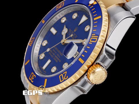 ROLEX 勞力士 Submariner 潛航者 116613LB 藍水鬼 116613G LB 原廠鑽石時標 絕版藍色漆面盤 18K黃金 半金款 116613 LB 陶瓷框 亂碼字頭 潛水錶 自動上鍊 40mm