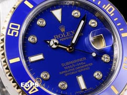 ROLEX 勞力士 Submariner 潛航者 116613LB 藍水鬼 116613G LB <font color=#84C1FF>原廠鑽石時標 絕版藍色漆面盤</font> 18K黃金 半金款 116613 LB 陶瓷框 <font color=#FF0000>亂碼字頭</font> 潛水錶 自動上鍊 40mm