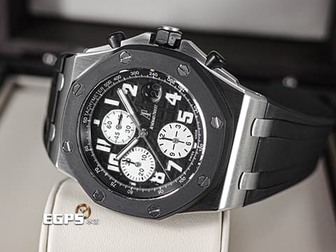 Audemars Piuget 愛彼 AP錶 Royal Oak Offshore Chronograph 皇家橡樹 離岸型 25940SK.OO.D002CA.03&nbsp;黑色格紋面盤 經典黑色橡膠外框&nbsp;計時碼表 不鏽鋼 25940 SK&nbsp;台灣公司貨 自動上鍊 42mm