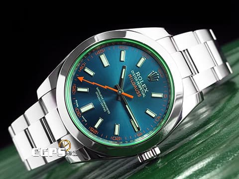 ROLEX 勞力士 Milgauss 抗磁 116400GV Z Blue 閃電秒針&nbsp;停產款&nbsp;綠玻璃 藍色面盤  2023年保卡&nbsp;自動上鍊 40mm