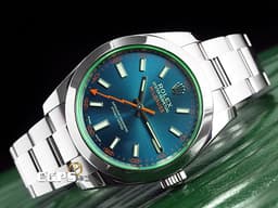 ROLEX 勞力士 Milgauss 抗磁 116400GV Z Blue <font color="#f49c62">閃電秒針</font>&nbsp;<font color="#67f96a">停產款&nbsp;綠玻璃</font> <font color="#05f0f0">藍色面盤</font> <font color="#FF0000"> 2023年保卡</font>&nbsp;自動上鍊 40mm