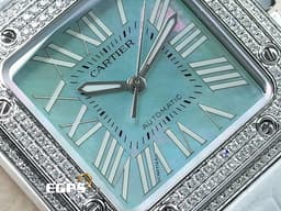 CARTIER 卡地亞 Santos 100  <font color="#05f0f0">淺藍色珍珠貝母面盤</font> 山度士 中型 精鑲鑽圈 自動上鍊 36mm