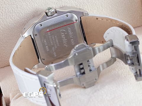 CARTIER 卡地亞 Santos 100  淺藍色珍珠貝母面盤 山度士 中型 精鑲鑽圈 自動上鍊 36mm