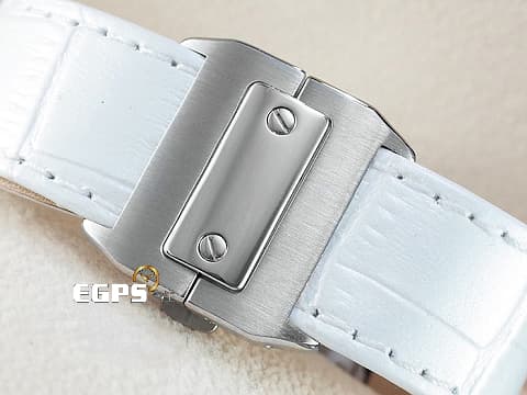 CARTIER 卡地亞 Santos 100  淺藍色珍珠貝母面盤 山度士 中型 精鑲鑽圈 自動上鍊 36mm