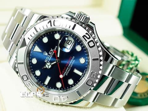 ROLEX 勞力士 Yacht-Master 遊艇名仕型 116622 不鏽鋼材質 亮藍色面盤&nbsp;PT950 鉑金雙向旋轉錶框 亂碼字頭 自動腕錶 40mm