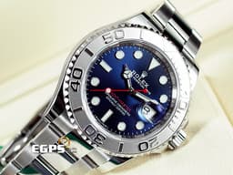 ROLEX 勞力士 Yacht-Master 遊艇名仕型 116622 不鏽鋼材質 <font color="#05f0f0">亮藍色面盤</font>&nbsp;<font color="#ffff00">PT950 鉑金雙向旋轉錶框 亂碼字頭</font> 自動腕錶 40mm