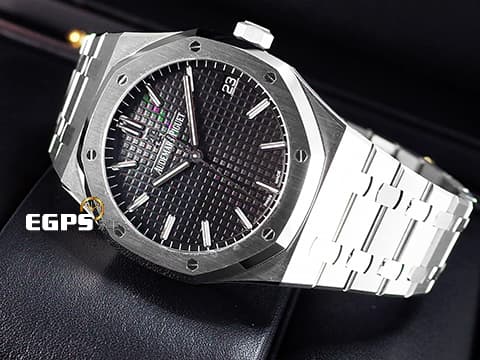 Audemars Piguet 愛彼 AP錶 Royal Oak 皇家橡樹 15500ST.OO.1220ST.03 經典 Grande Tapisserie 黑色格紋面盤 大三針 鍊帶款 2022年新式保卡&nbsp;自動上鍊 41mm