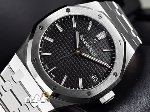 Audemars Piguet 愛彼 AP錶 Royal Oak 皇家橡樹 15500ST.OO.1220ST.03 經典 Grande Tapisserie 黑色格紋面盤 大三針 鍊帶款 2022年新式保卡&nbsp;自動上鍊 41mm