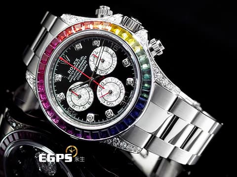 ROLEX 勞力士 Daytona 迪通拿 116509 18K白金材質&nbsp;精鑲彩虹圈、鑽石錶耳、鑲鑽時標&nbsp;自動上鏈&nbsp;40mm