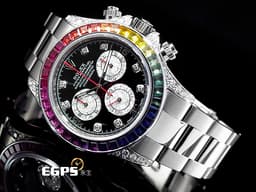 ROLEX 勞力士 Daytona 迪通拿 116509 18K白金材質&nbsp;<font color="#05f0f0">精鑲彩虹圈、鑽石錶耳、鑲鑽時標</font>&nbsp;自動上鏈&nbsp;40mm