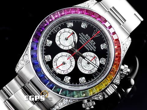 ROLEX 勞力士 Daytona 迪通拿 116509 18K白金材質&nbsp;精鑲彩虹圈、鑽石錶耳、鑲鑽時標&nbsp;自動上鏈&nbsp;40mm
