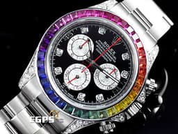 ROLEX 勞力士 Daytona 迪通拿 116509 18K白金材質&nbsp;<font color="#05f0f0">精鑲彩虹圈、鑽石錶耳、鑲鑽時標</font>&nbsp;自動上鏈&nbsp;40mm