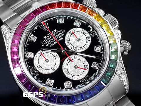 ROLEX 勞力士 Daytona 迪通拿 116509 18K白金材質&nbsp;精鑲彩虹圈、鑽石錶耳、鑲鑽時標&nbsp;自動上鏈&nbsp;40mm