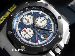 Audemars Piguet 愛彼 AP錶 Royal Oak Offshore 皇家橡樹離岸型 26401PO.OO.A018CR.01 PT950鉑金材質 <font color=#49bcd7>藍色面盤、原廠藍色皮帶</font> <font color=#ff0000>鉑金貓 2019年新式保卡 附藍色橡膠錶帶</font> 計時碼錶 陶瓷框 自動上鏈 44mm