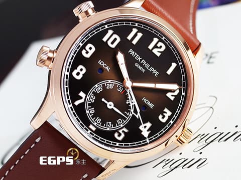 PATEK PHILIPPE 百達翡麗 PP錶 Calatrava Pilot Travel Time 5524R 飛行錶 5524R-001 玫瑰金材質 咖啡色面盤 兩地時間 日夜顯示 2023年保單  此錶歡迎各路錶友以 PP、AP、勞力士 來店交換，本店將以最高價評估～ 自動上鍊 42mm