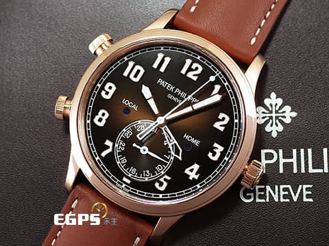 PATEK PHILIPPE 百達翡麗 PP錶 Complications 複雜功能時計 Calatrava Pilot Travel Time 5524R-001 巧克力棕色日輝紋面盤 兩地時區 日夜顯示 玫瑰金 2021年保單 5524 R  歡迎各錶友以 PP、AP、勞力士 來店交換，本店將以最高價評估～ 飛行錶 自動上鍊 42mm