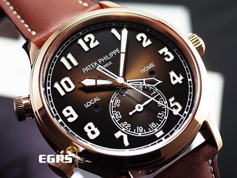 PATEK PHILIPPE 百達翡麗 PP錶 Calatrava Pilot Travel Time 5524R 飛行錶 5524R-001 玫瑰金材質 咖啡色面盤 兩地時間 日夜顯示 2023年保單  此錶歡迎各路錶友以 PP、AP、勞力士 來店交換，本店將以最高價評估～ 自動上鍊 42mm