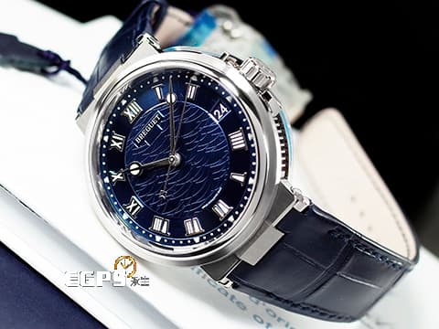 BREGUET 寶璣 Marine 航海系列 航海家 海之王子 5517BB/Y2/9ZU 18K白金材質&nbsp;寶齊萊藍機刻雕花波浪紋面盤&nbsp; 2019年保單&nbsp;自動上鍊 40mm