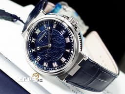 BREGUET 寶璣 Marine 航海系列 航海家 海之王子 5517BB/Y2/9ZU 18K白金材質&nbsp;<font color="#05f0f0">寶齊萊藍機刻雕花波浪紋面盤</font>&nbsp; <font color="#FF0000">2019年保單</font>&nbsp;自動上鍊 40mm