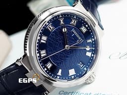 BREGUET 寶璣 Marine 航海系列 航海家 海之王子 5517BB/Y2/9ZU 18K白金材質&nbsp;<font color="#05f0f0">寶齊萊藍機刻雕花波浪紋面盤</font>&nbsp; <font color="#FF0000">2019年保單</font>&nbsp;自動上鍊 40mm