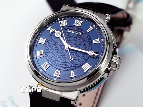 BREGUET 寶璣 Marine 航海系列 航海家 海之王子 5517BB/Y2/9ZU 18K白金材質&nbsp;寶齊萊藍機刻雕花波浪紋面盤&nbsp; 2019年保單&nbsp;自動上鍊 40mm